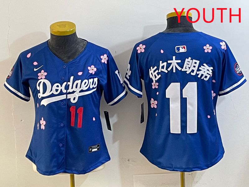 Youth Los Angeles Dodgers 11 R.Sasaki Blue Sakura Edition 2025 Nike MLB Jersey style 3